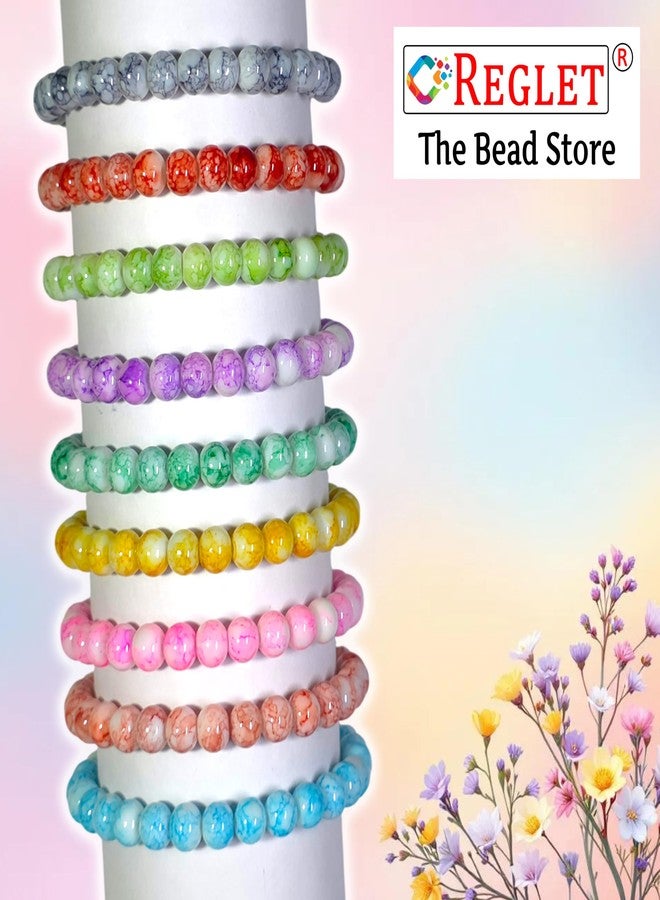 REGLET 250 Pcs Marble Glass Beads for Bracelet Making Kit - Beads for Jewellery Making Kit - Bead Bracelet Making - Crystal Bead - Beads for Craft - 8mm - Image 5